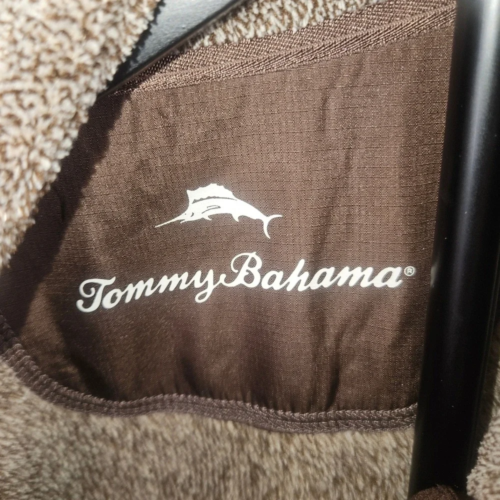 Tommy Bahama Fleece Vest Mens XL Brown Full Zip Soft Mock Neck Gorpcore Cabin